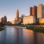 Ohio cityscape by the water.